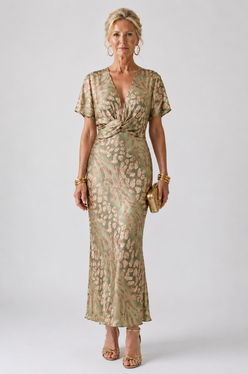 Abstract Print Twist Waist Midi Dress