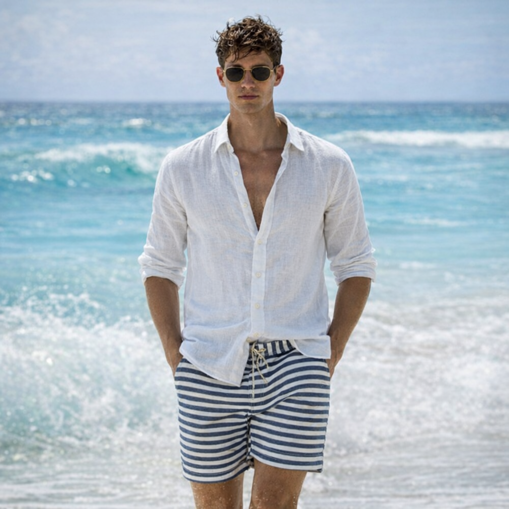 Linen Summer Shirt – Button-Down Roll-Up Sleeve