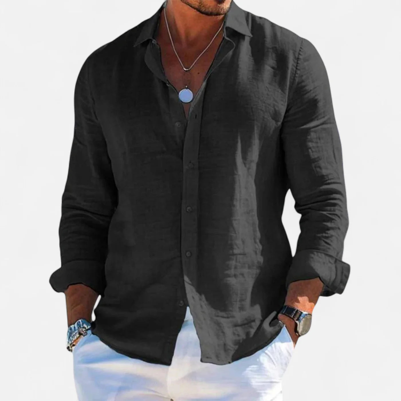Linen Summer Shirt – Button-Down Roll-Up Sleeve