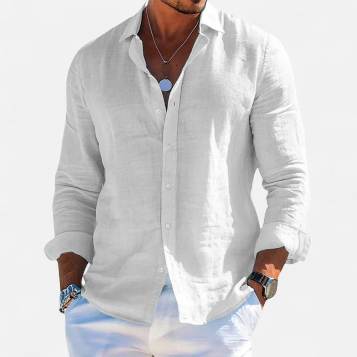 Linen Summer Shirt – Button-Down Roll-Up Sleeve