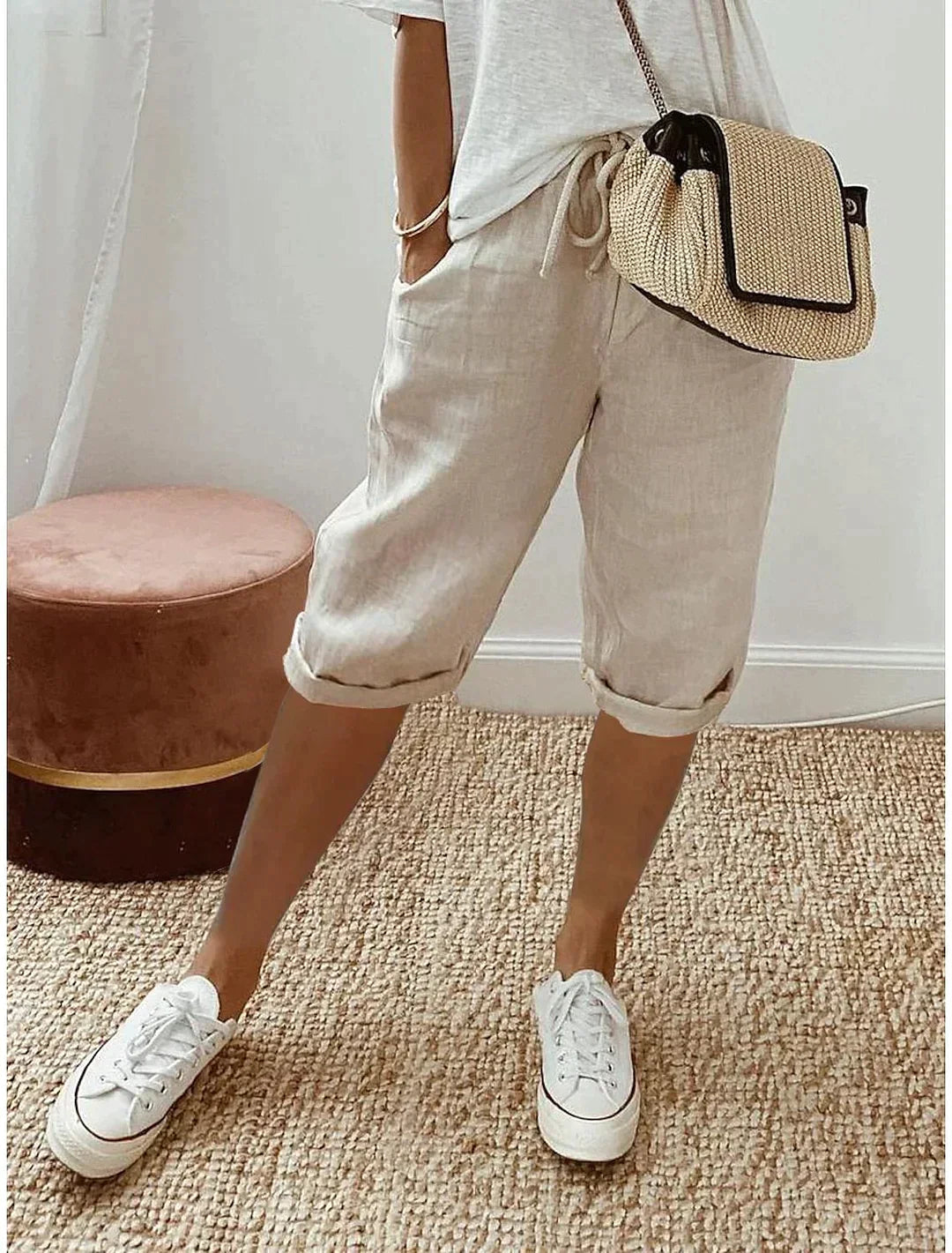 Dames Capri Broek van Polyester Beige