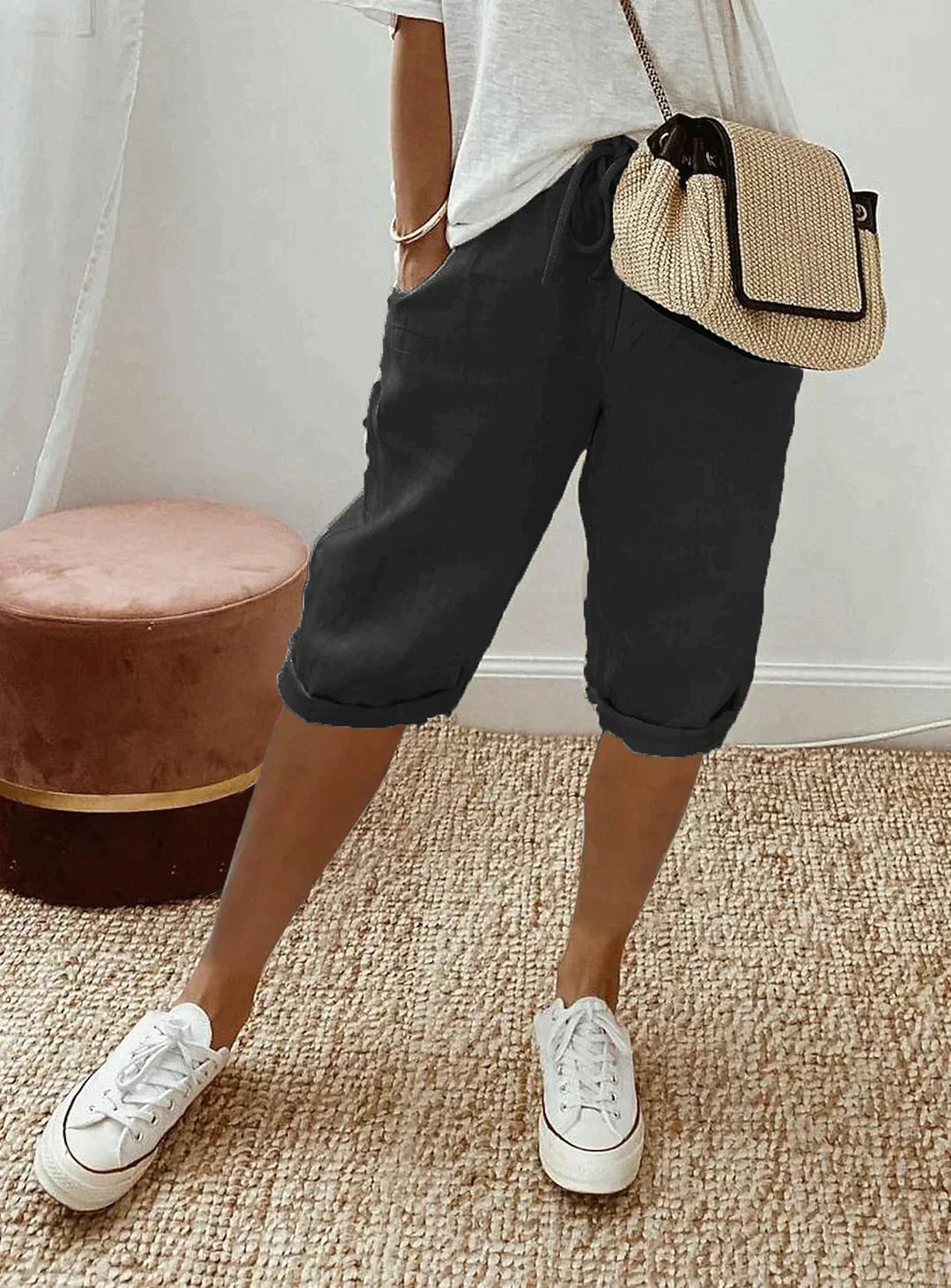 Dames Capri Broek van Polyester Zwart