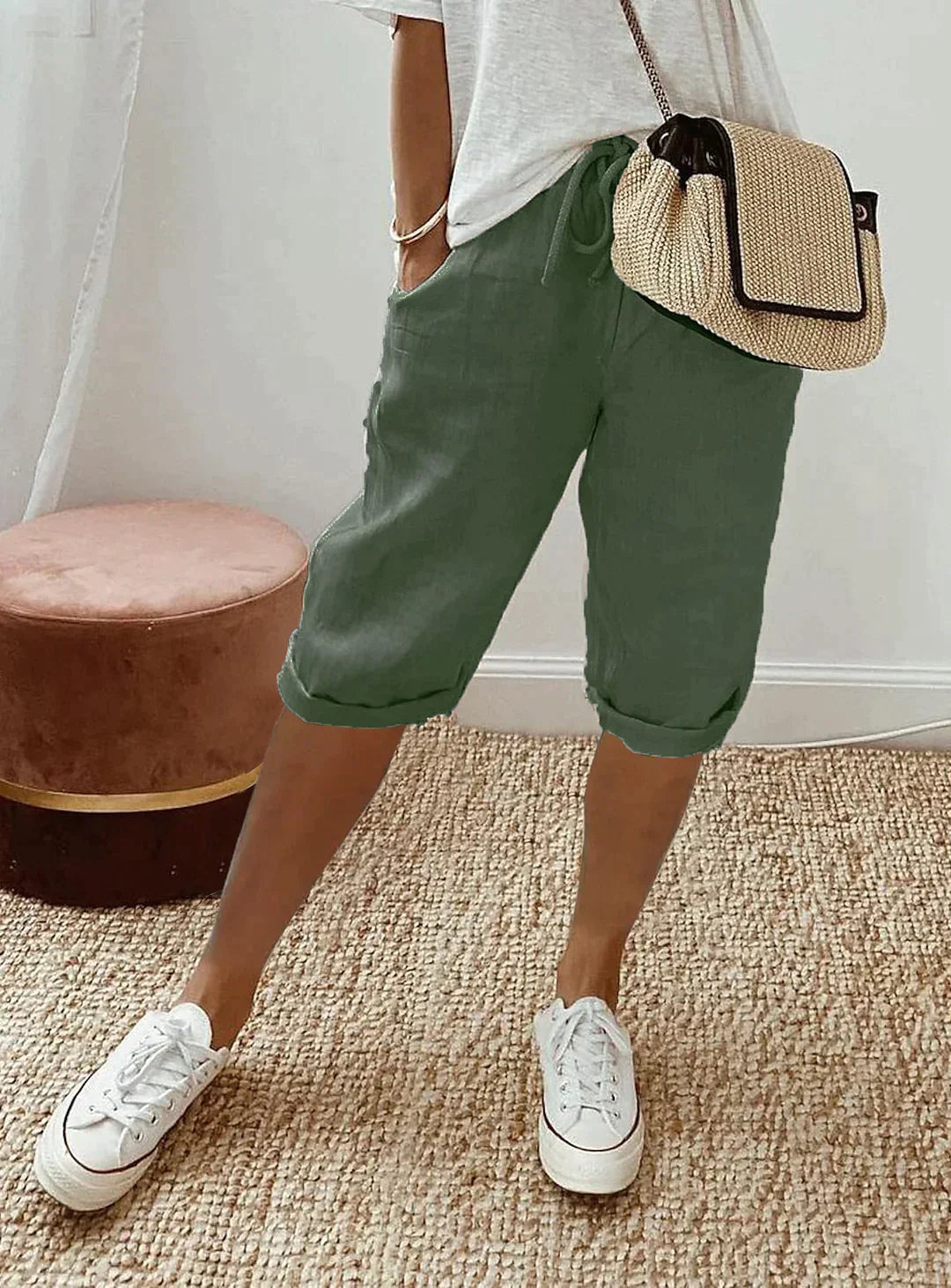 Dames Capri Broek van Polyester Groen