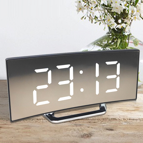 Digitaluhr | LED Spiegelwecker | Auto Dimmung blendfrei | CurveClock