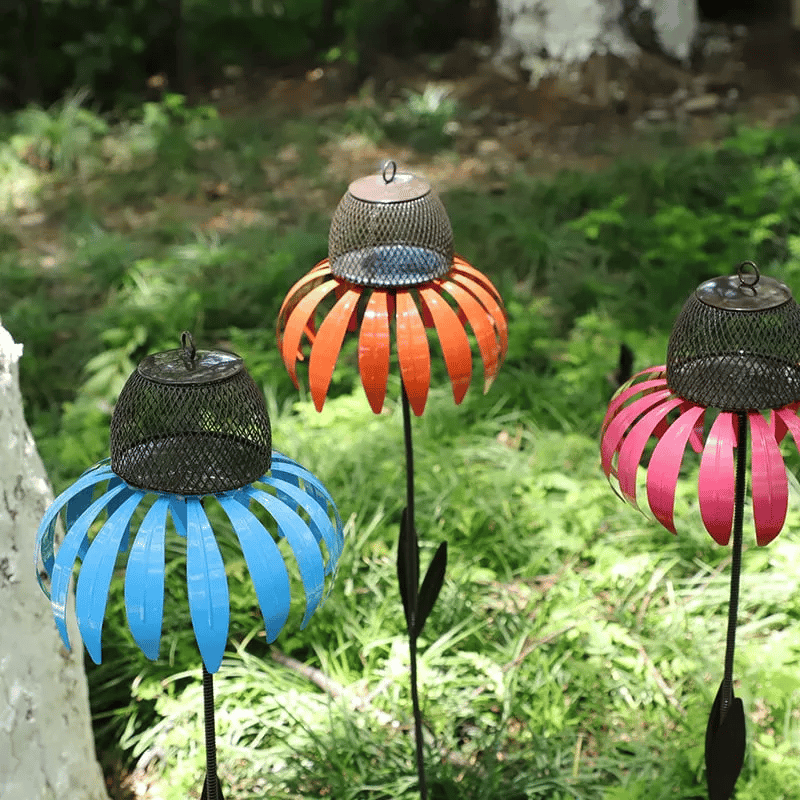Garden Bird Feeder  Metal Sunflower Design with Pink Petals - Product example