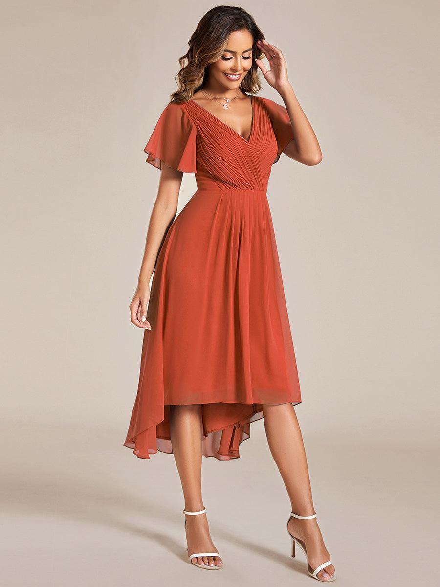 Elegant V-Neck Flowy Wedding Guest Dress