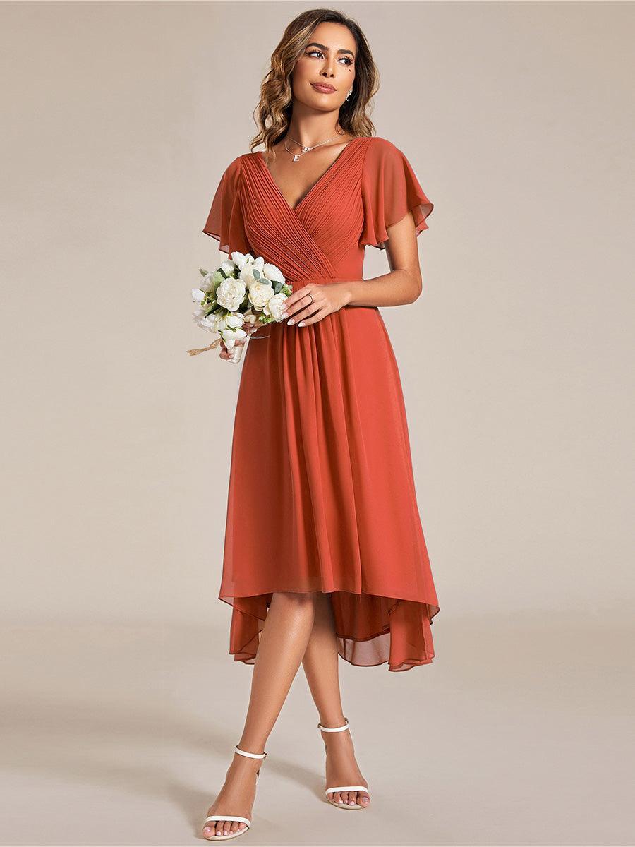 Elegant V-Neck Flowy Wedding Guest Dress