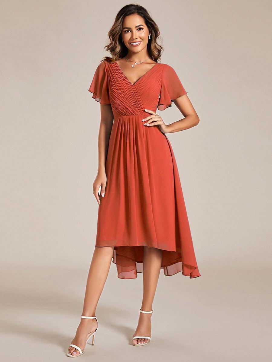 Elegant V-Neck Flowy Wedding Guest Dress