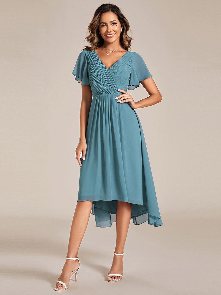Elegant V-Neck Flowy Wedding Guest Dress