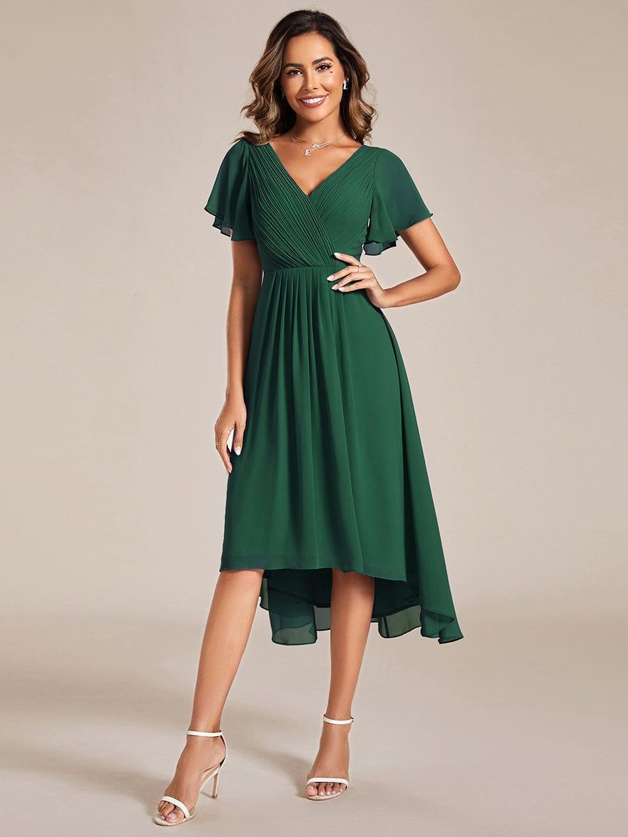 Elegant V-Neck Flowy Wedding Guest Dress