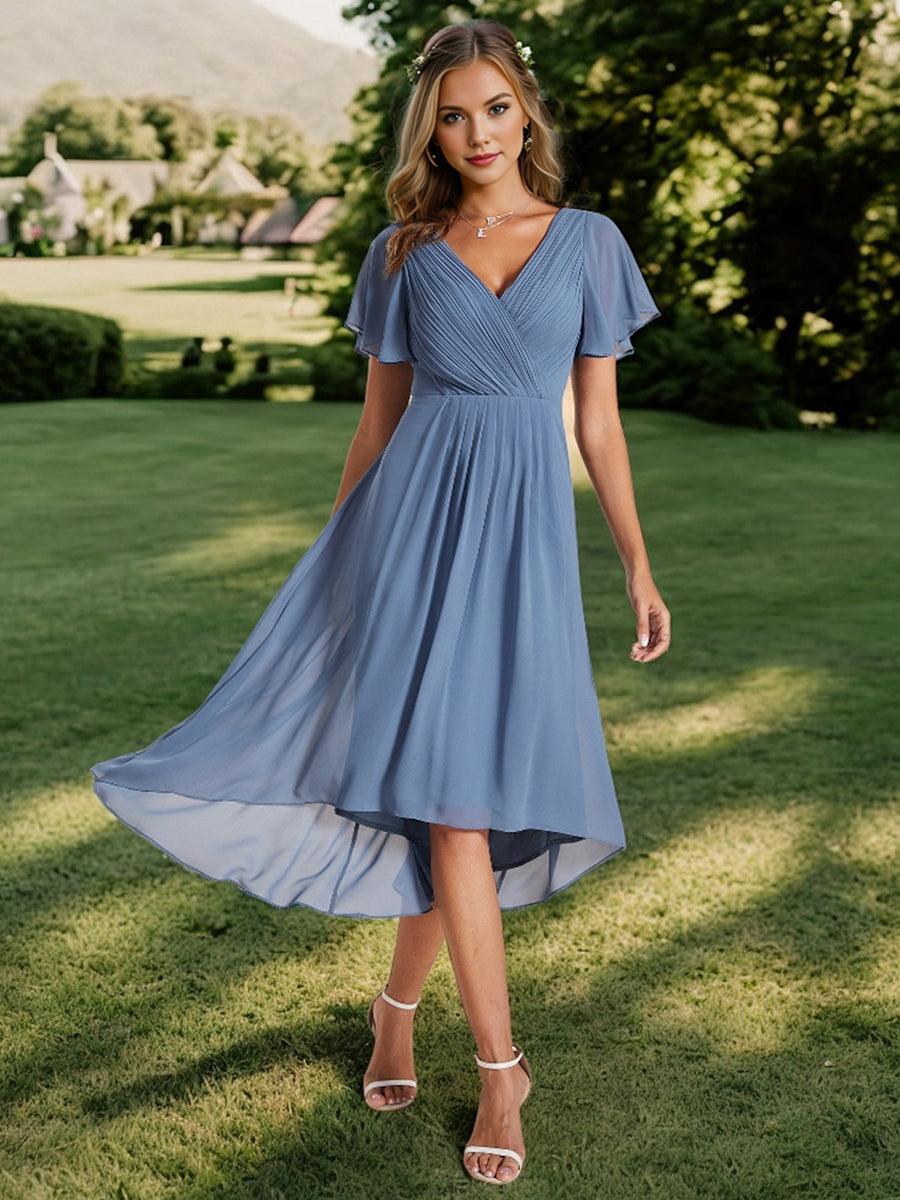 Elegant V-Neck Flowy Wedding Guest Dress