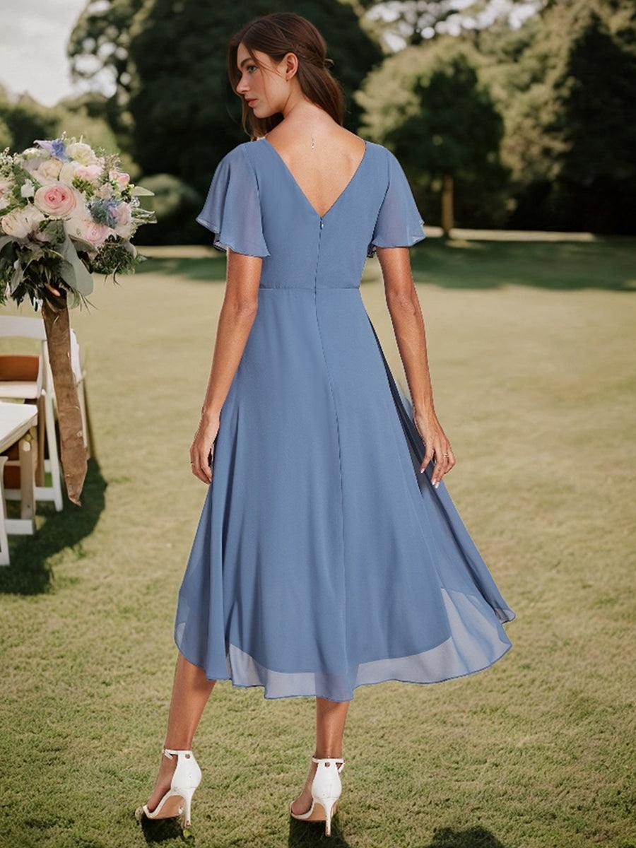 Elegant V-Neck Flowy Wedding Guest Dress