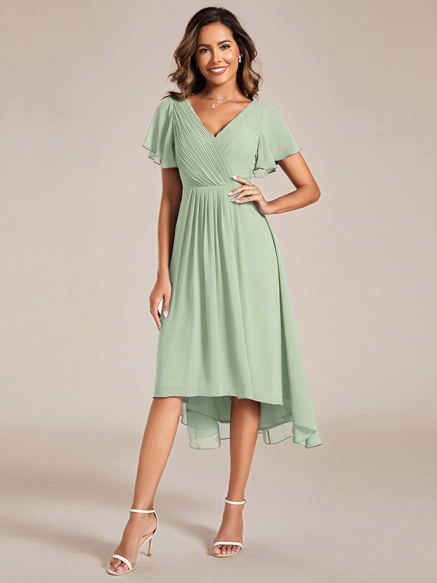 Elegant V-Neck Flowy Wedding Guest Dress