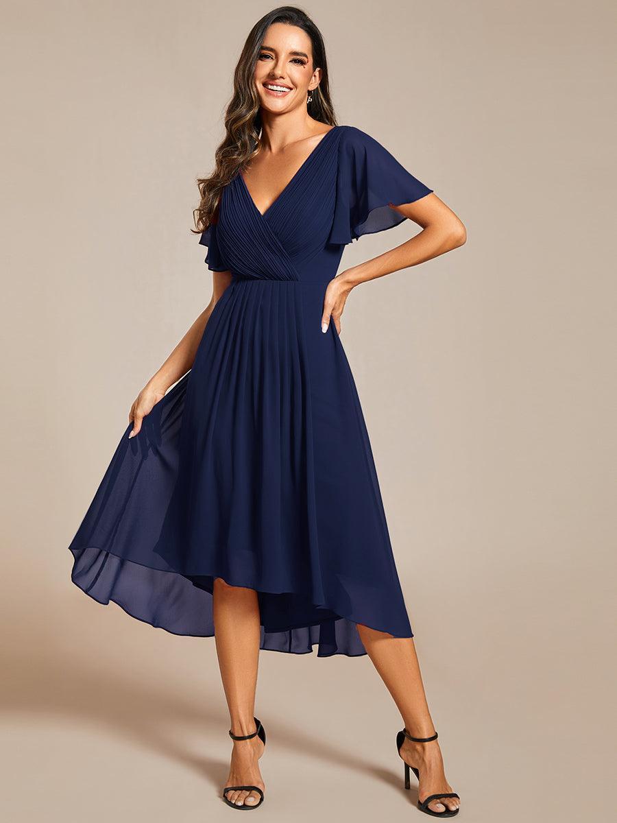 Elegant V-Neck Flowy Wedding Guest Dress