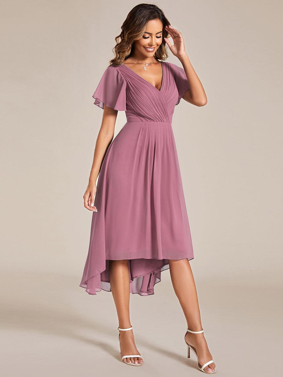 Elegant V-Neck Flowy Wedding Guest Dress