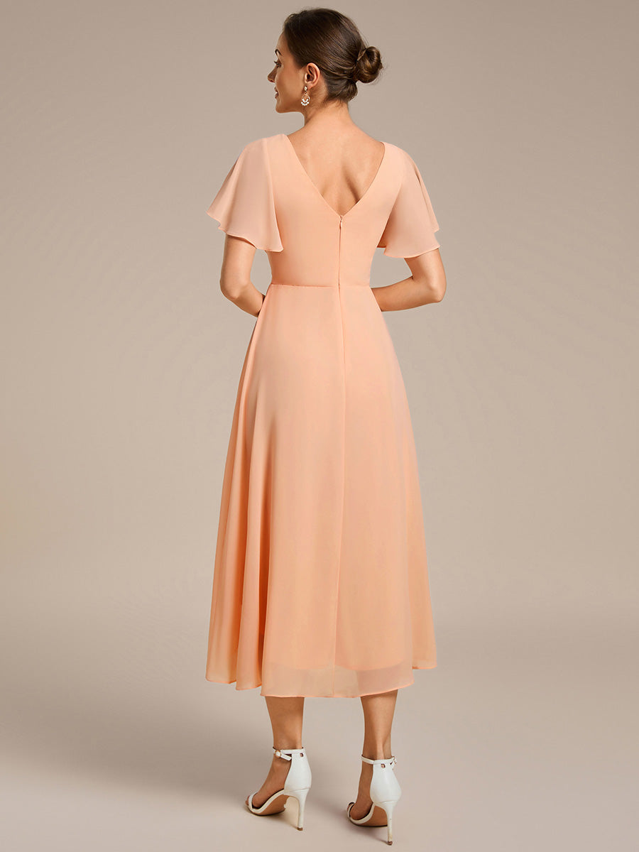 Elegant V-Neck Flowy Wedding Guest Dress