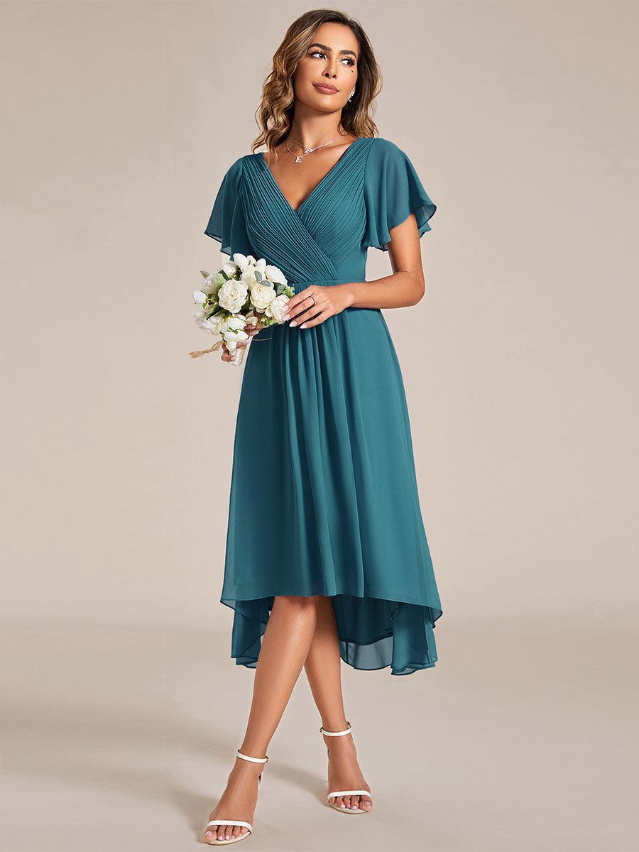 Elegant V-Neck Flowy Wedding Guest Dress