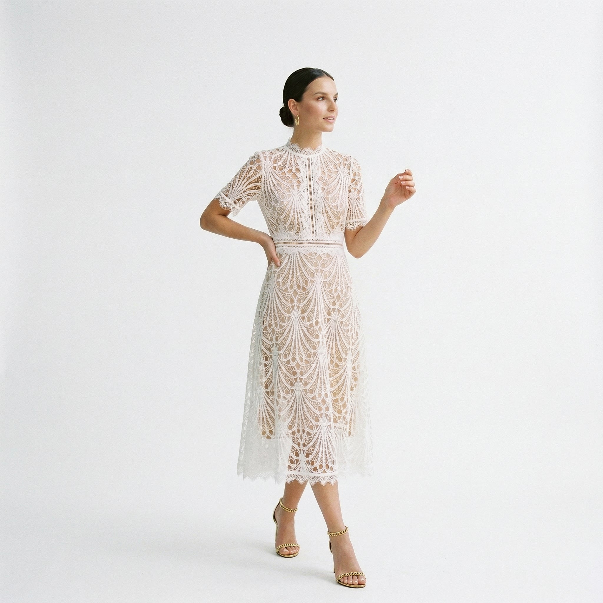 Elegant Lace Midi Dress for Wedding Guests and Formal Events