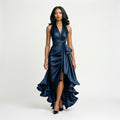 Elegant Satin Halter Gown for Wedding Guests and Formal Events