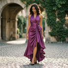 Elegant Satin Halter Gown for Wedding Guests and Formal Events