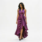 Elegant Satin Halter Gown for Wedding Guests and Formal Events