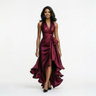 Elegant Satin Halter Gown for Wedding Guests and Formal Events