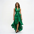 Elegant Satin Halter Gown for Wedding Guests and Formal Events