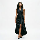 Elegant Satin Halter Gown for Wedding Guests and Formal Events