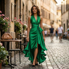 Elegant Satin Halter Gown for Wedding Guests and Formal Events