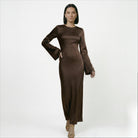 Elegant Womens Long Sleeve Maxi Dress with Tie Waist 1
