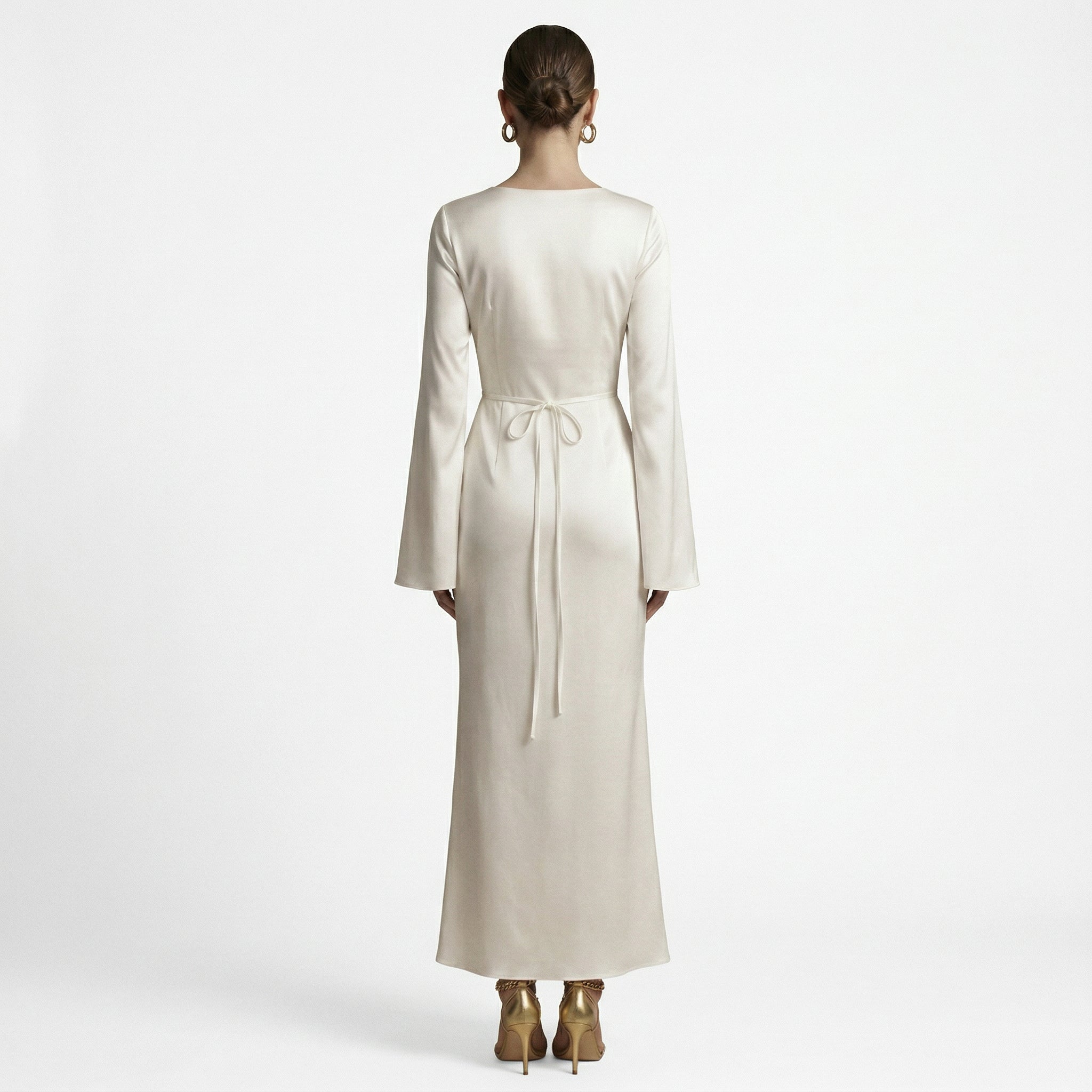 Elegant Womens Long Sleeve Maxi Dress with Tie Waist 7