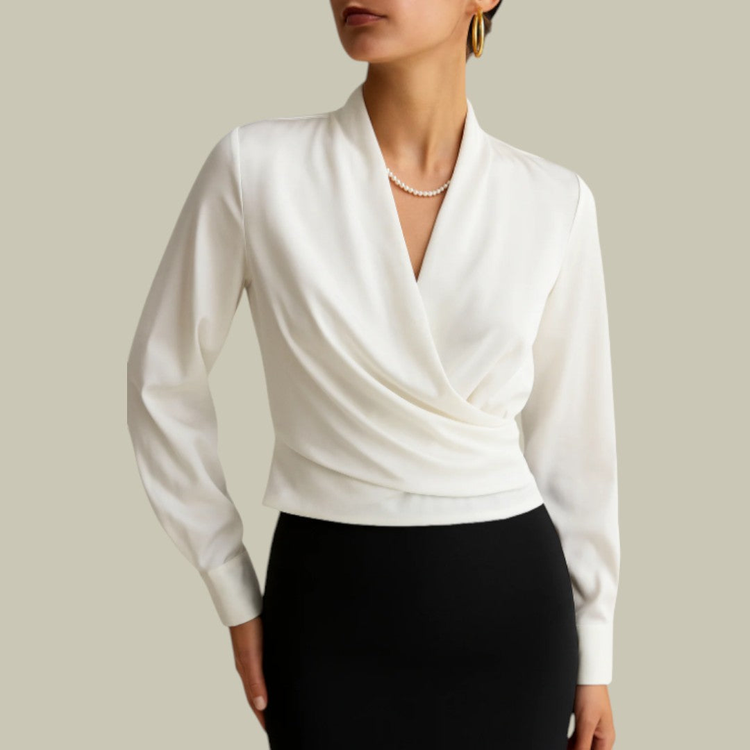 Elegant Silk Blouse With V-Neck Wrap Design 0