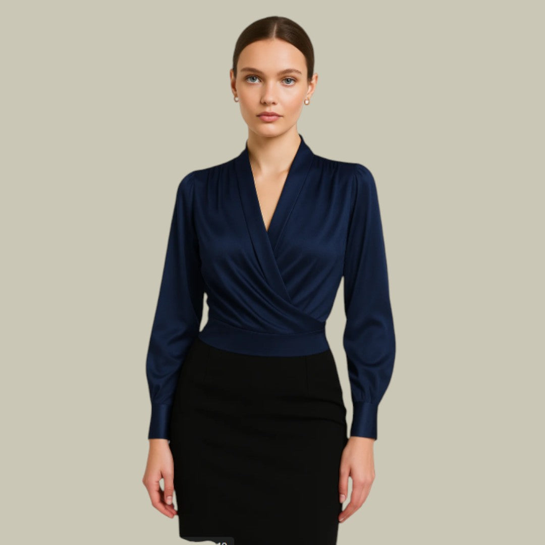 Elegant Silk Blouse With V-Neck Wrap Design 1