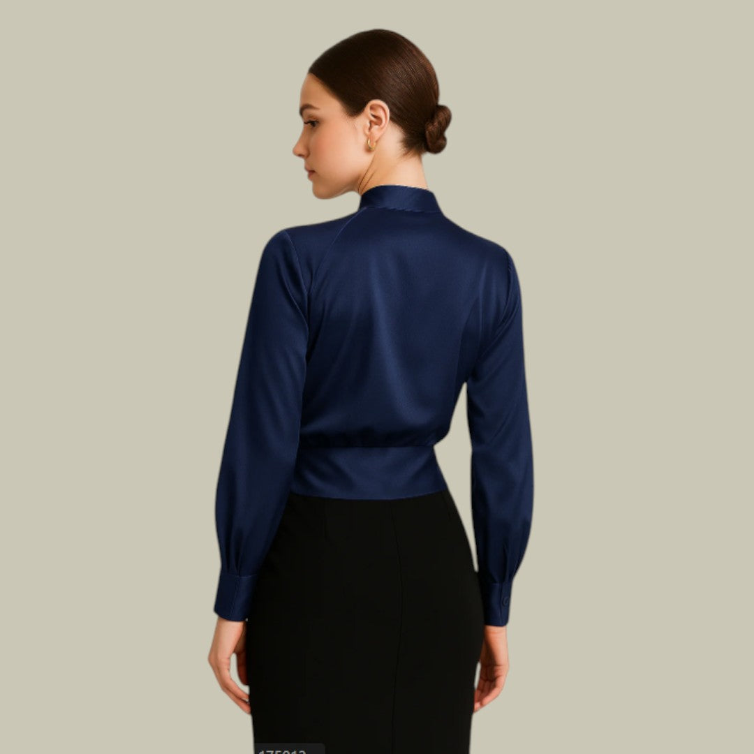 Elegant Silk Blouse With V-Neck Wrap Design 2