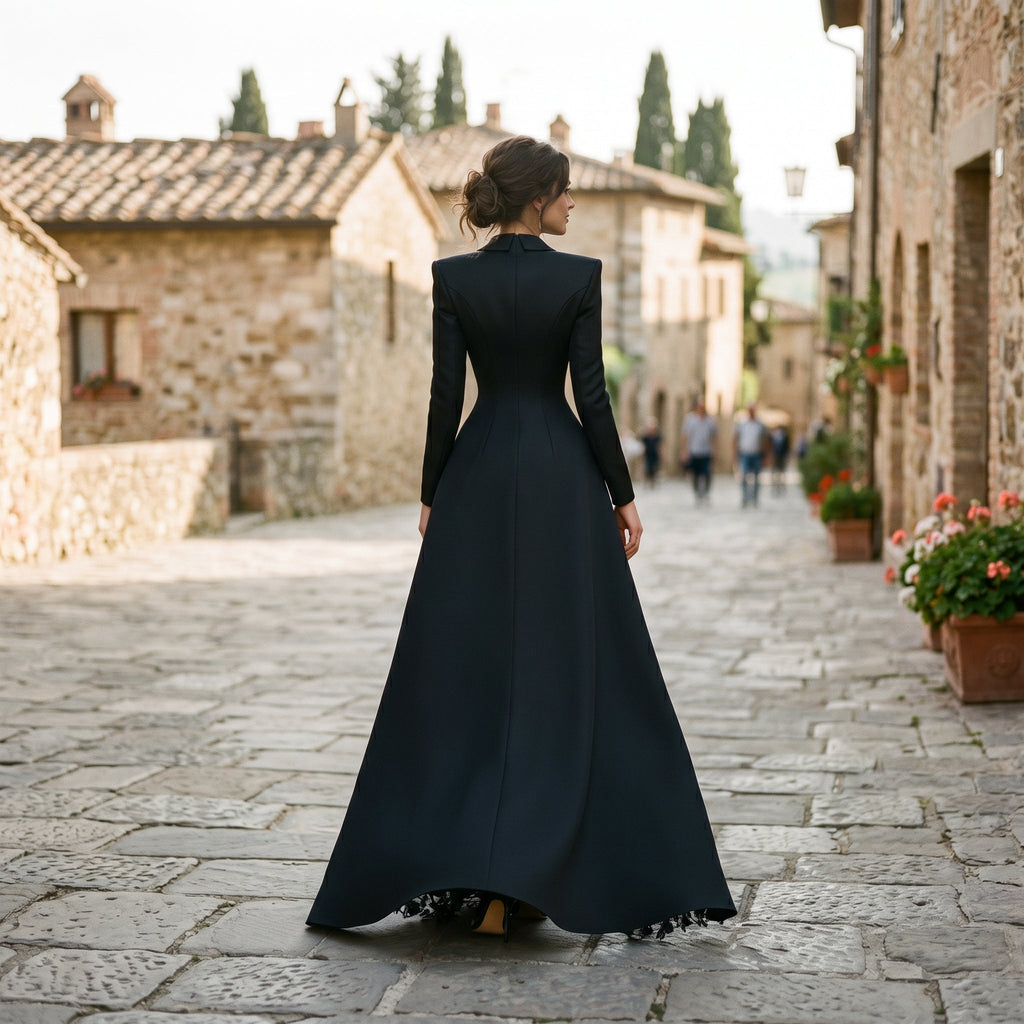 Set elegante di abito su misura da donna per eventi serali formali