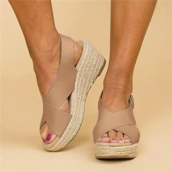 Espadrilles Damen | Keilabsatz orthopädisch | Elastischer Crossband-Riemen | Terrasoft