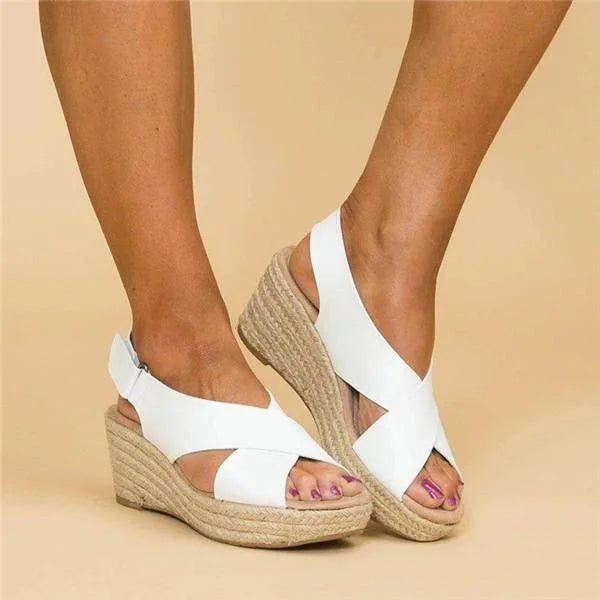 Espadrilles Damen | Keilabsatz orthopädisch | Elastischer Crossband-Riemen | Terrasoft