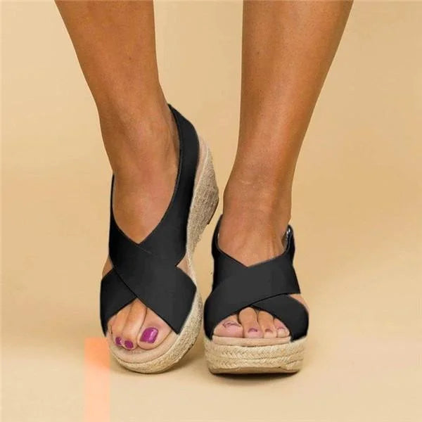 Espadrilles Damen | Keilabsatz orthopädisch | Elastischer Crossband-Riemen | Terrasoft