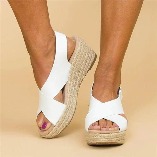 Espadrilles Damen | Keilabsatz orthopädisch | Elastischer Crossband-Riemen | Terrasoft