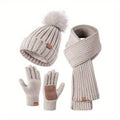 Winter Knit Hat Scarf Gloves Set  Touchscreen Compatible 3-Piece - Product showcase