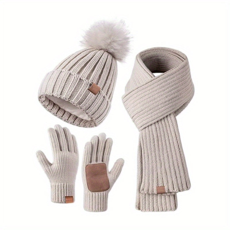 Winter Knit Hat Scarf Gloves Set  Touchscreen Compatible 3-Piece - Product showcase