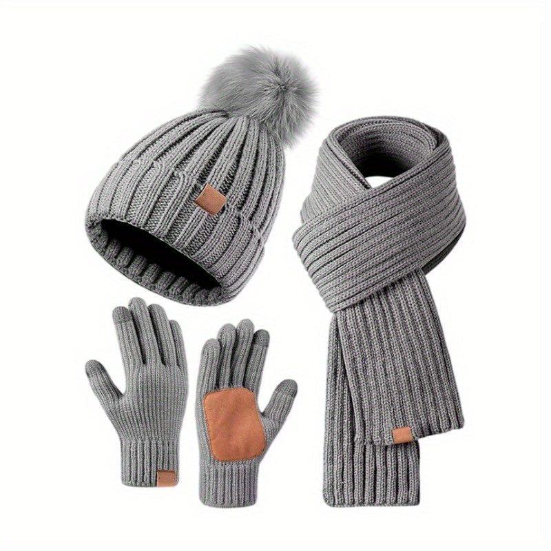 Winter Knit Hat Scarf Gloves Set  Touchscreen Compatible 3-Piece - Product detail 5