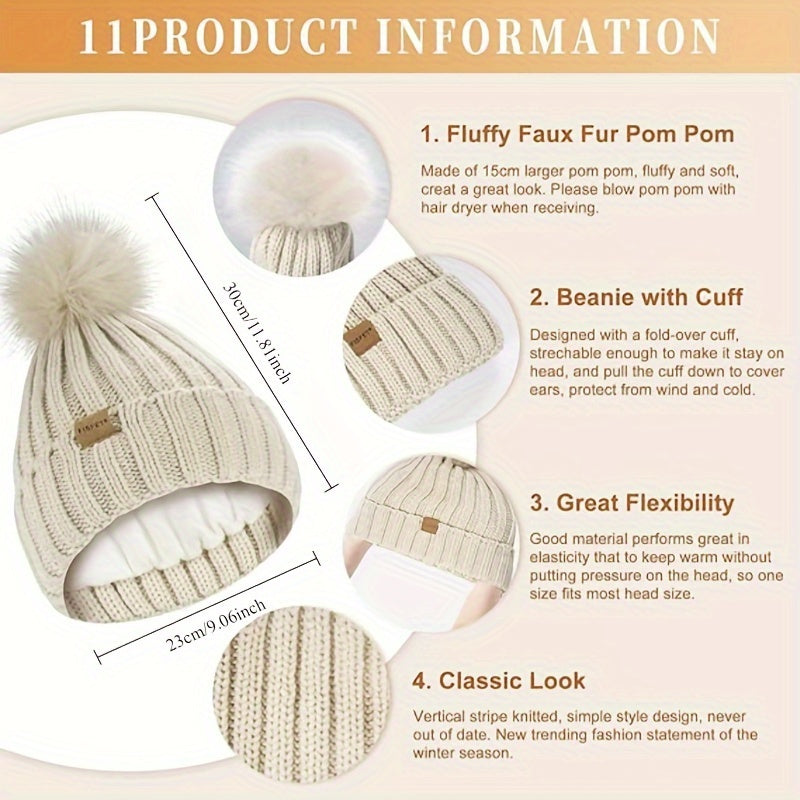 Winter Knit Hat Scarf Gloves Set  Touchscreen Compatible 3-Piece - Product detail 8