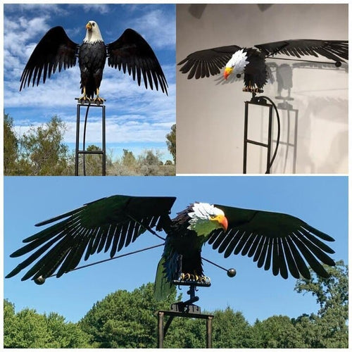 Bald Eagle Wind Spinner  Metal Garden Kinetic Sculpture - Detailed view