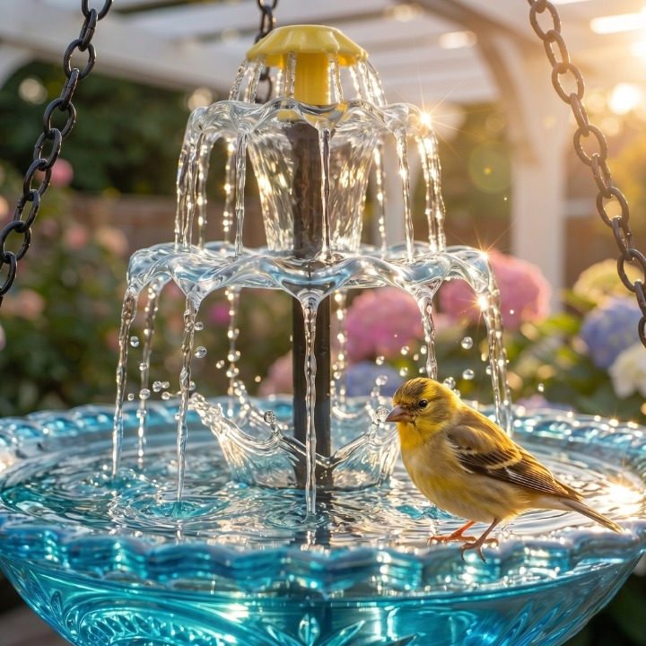 Bagno per uccelli solare con fontana