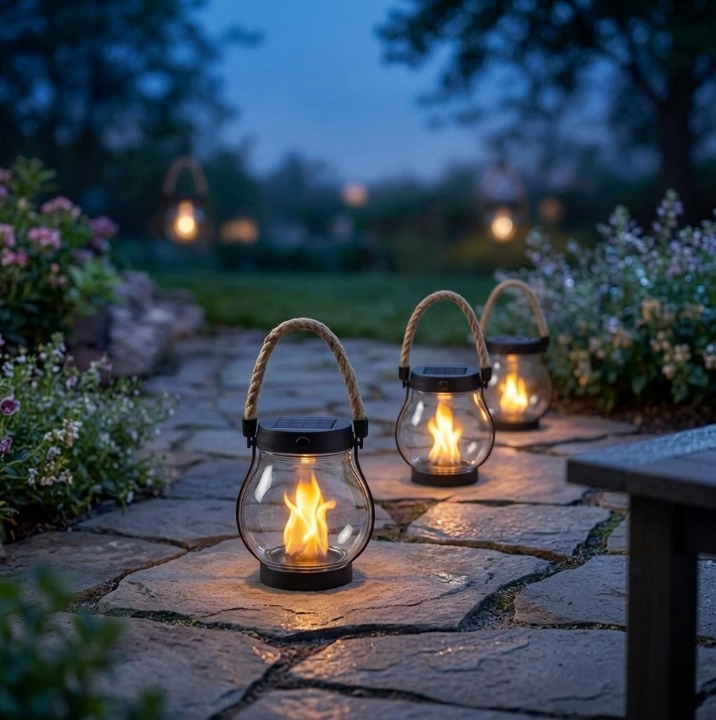 Solar Flame Lantern with Real Flickering Effect