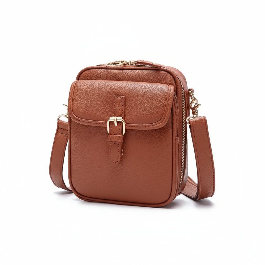Leather Crossbody Bag  Anti-Theft Compact Square Design - Detailed view
