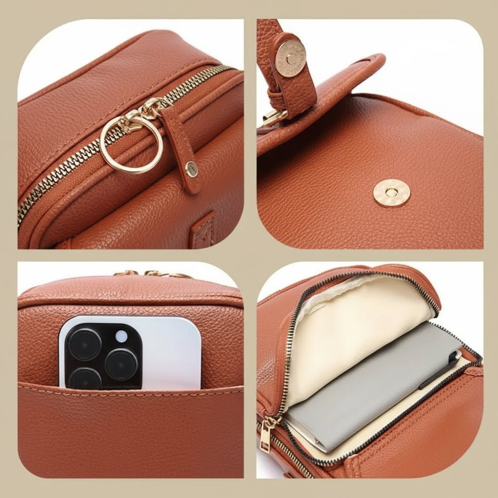 Leather Crossbody Bag  Anti-Theft Compact Square Design - Product detail 6