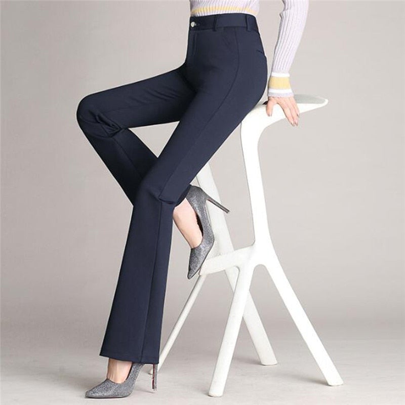 Eleganti pantaloni da donna a vita alta, linea a trapezio, su misura