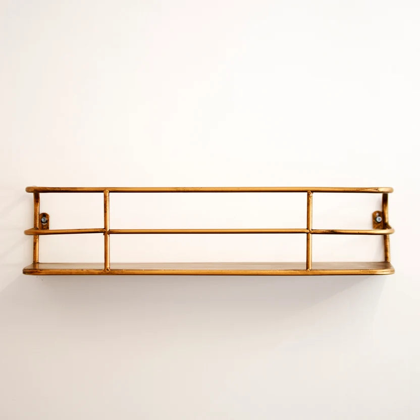 Industrial Gold Metal Shelving Unit | Open Storage Display Rack | Multi-Tier Steel Frame Design | Living Room Office Storage